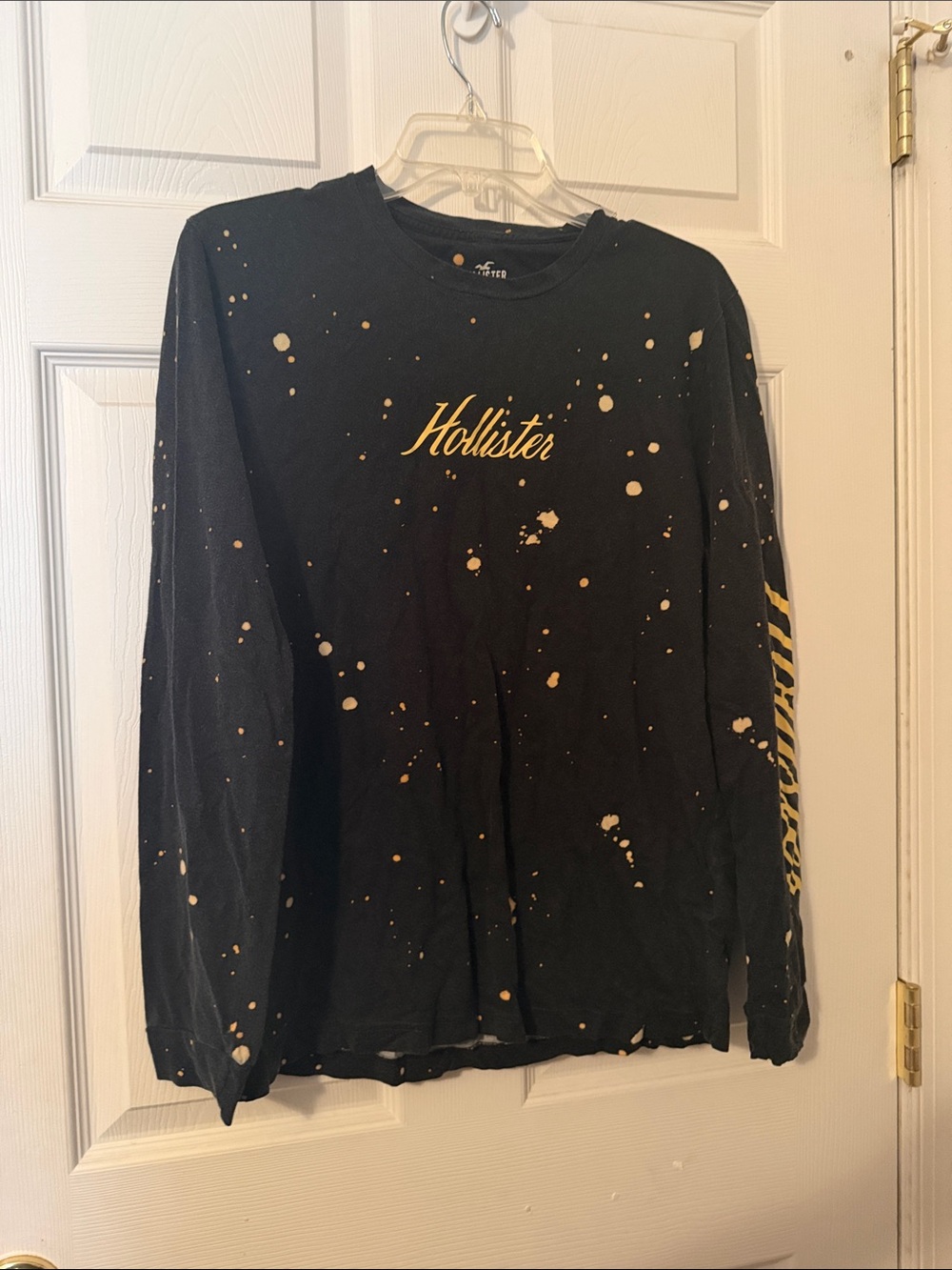 Hollister Black Long Sleeve Tee with Yellow Script and Splatter